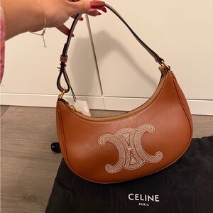 Celine Ava Bag in Smooth Calfskin with Triomphe Embroidery Tan